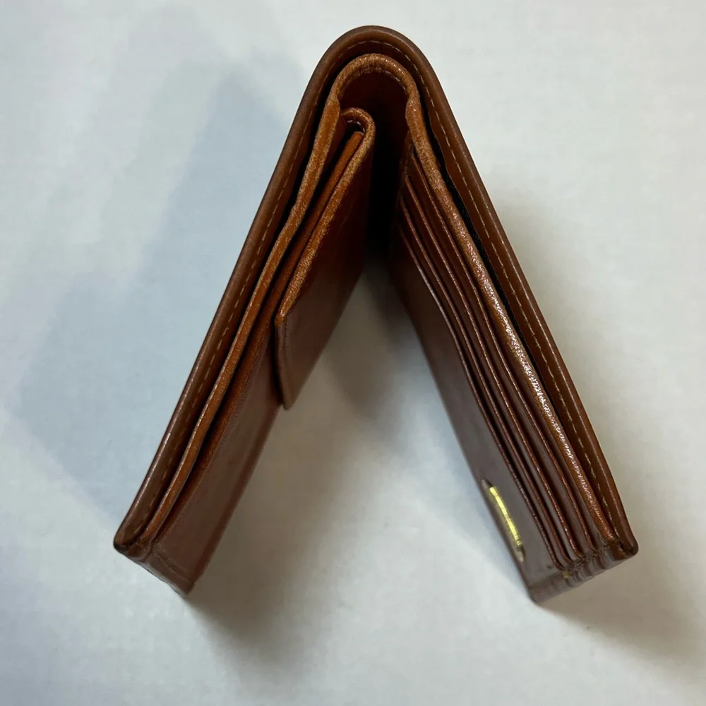 FENDI Pequin Patterned Bifold Wallet Brown/Black PVC &‎ Cognac Leather